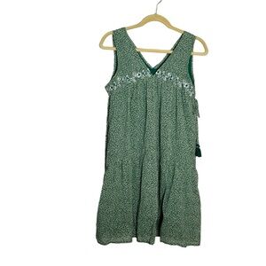 Anthropologie Green Boho Flowy V Neck V Back Sleeveless Mini Dress Medium Petite